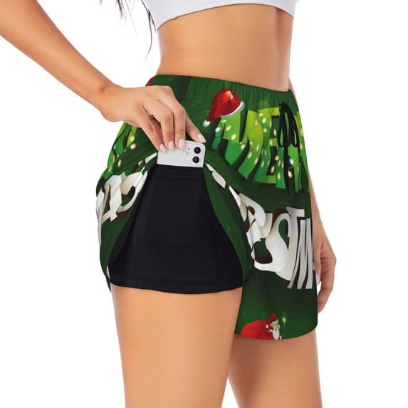 Sigee Merry Christmas for Women's Athletic Shorts High Waisted Running Shorts Pocket Sporty Short Gym Elastic Workout ShortsMedium