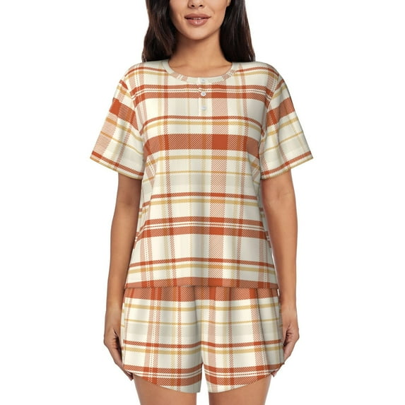 Sigee Minimalist plaid for Sleepwear Casual Pjs with Pockets Women's Pajamas Sets Shorts 2 Piece Short Sleeve Lounge Sets-4X-Large