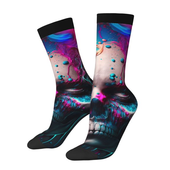Sigee Modern Abstract Colorful Skull B for Contrast Design Soft Moisture-Wicking Socks Crew Casual Athletic Stretchy Loose Middle Tube Socks