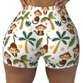 thumbnail image 1 of Sigee Monkeys Swinging from Palms Print Women's High Waist Workout Shorts - Squat Proof, Tummy Control, Yoga and Gym Activewear-, 1 of 9