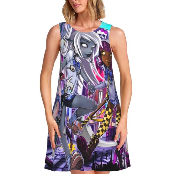 Sigee Monster High (14)(1) for Women's Sleeveless Dress Relaxed Fit Dress with Pockets