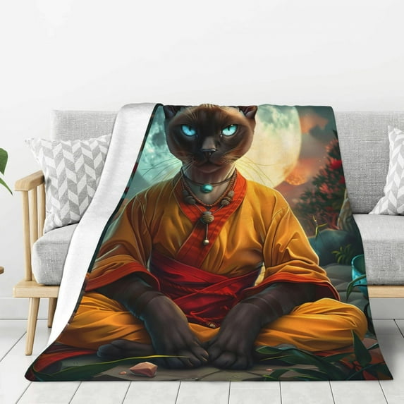 Sigee Moonlit Hairless Cat Monk for Flannel Blanket - Ultra-Soft, Warm and Cozy, Perfect for Couch, Bed, or Travel-60"x50"