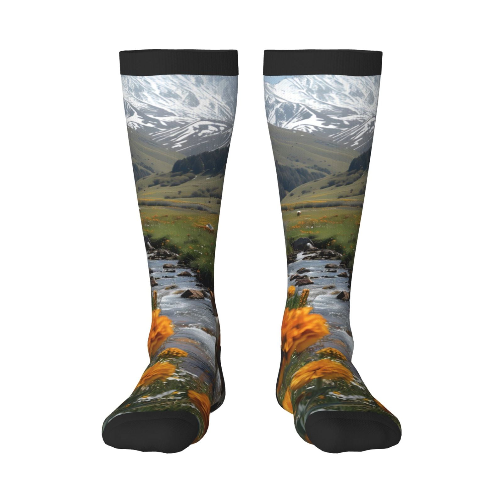 Sigee Mountain Cows Flower Stream for Socks for Men Women Socks