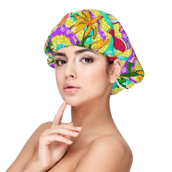 Sigee Multicolored Tropical for Hair Wrap Adjustable Sleep Cap for Hair Protection and Comfort, Adjustable Night Cap for Women