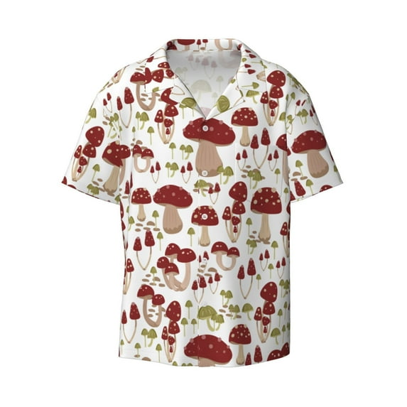 Sigee Mushroom Print Men's Shirts Casual Button Down Short Sleeve Summer Beach Shirt Hawaiian Vacation Shirts Tee Shirt-3X-Large