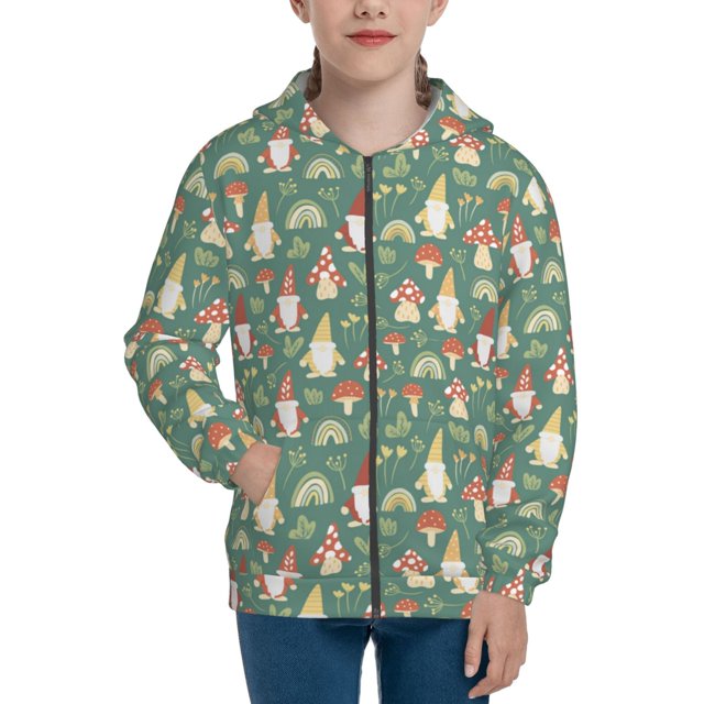 Sigee Mushrooms Gnome for Teenage Zip Up Hoodies Long Sleeve