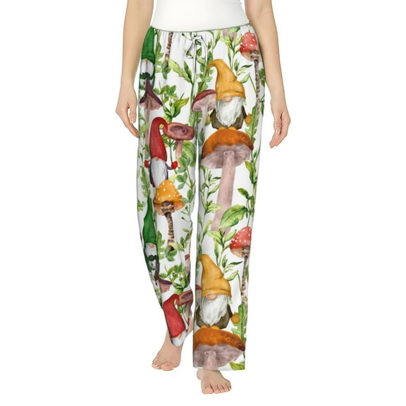 Sigee Mushrooms Gnomes Print Women's Soft Pajama Pants - Breathable and Comfortable Lounge Sleep Bottoms with Elastic Waistband and Pockets-Medium