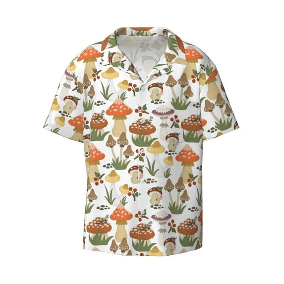 Sigee Mushrooms Print Men's Shirts Casual Button Down Short Sleeve Summer Beach Shirt Hawaiian Vacation Shirts Tee Shirt-X-Large