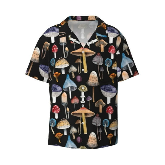 Sigee Mushrooms and Autumn Leaves Print Men's Shirts Casual Button Down Short Sleeve Summer Beach Shirt Hawaiian Vacation Shirts Tee Shirt-3X-Large