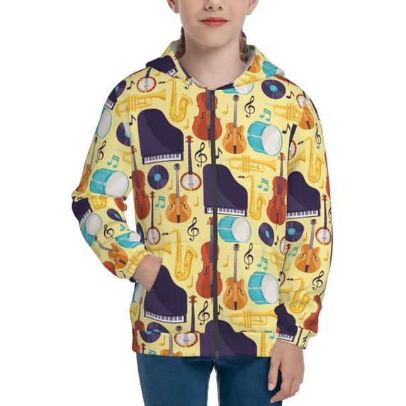 Sigee Musical Instruments for Teenage Zip Up Hoodies Long Sleeve Sweatshirts-Small