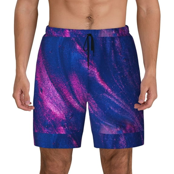 Sigee Neon Gradient Blue Print Mens Swim Trunks with Compression Liner Quick Dry Swim Stretch Beach Shorts with Pockets,S-3XL