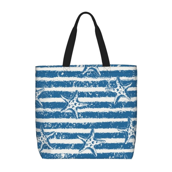 Sigee Ocean on Striped Print Large Capacity Zippered Tote Bag - Durable, Stylish and Versatile for Everyday Use