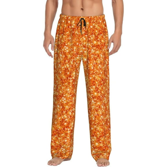 Sigee Orange Glitter Print Men's Pajama Pants - Soft Lounge Sleep Bottoms with Elastic Waistband and Pockets-Medium