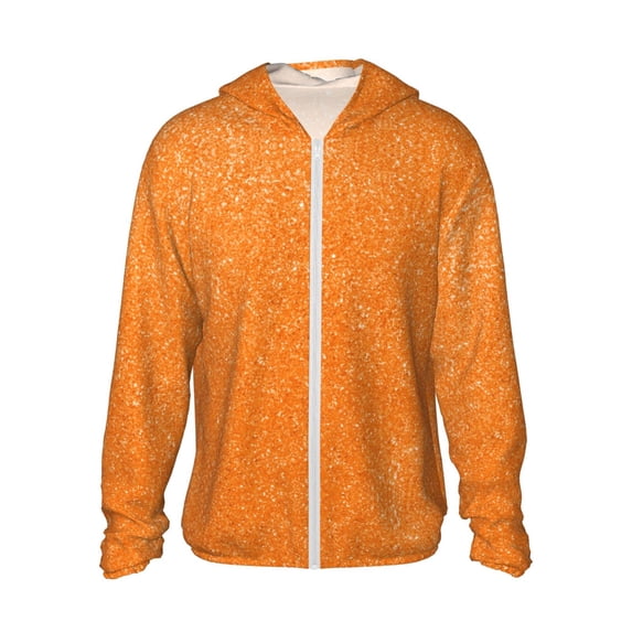 Sigee Orange Glitter2 Print UPF50+ Men's Sun Protection Hoodie Shirt SPF UV Shirt Long Sleeve Fishing Outdoor Lightweight, S-3XL