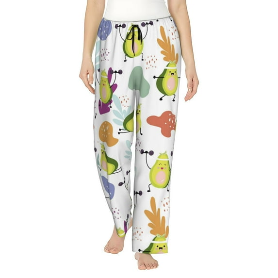 Sigee Orange Green Avocado Print Women's Soft Pajama Pants - Breathable and Comfortable Lounge Sleep Bottoms with Elastic Waistband and Pockets-
