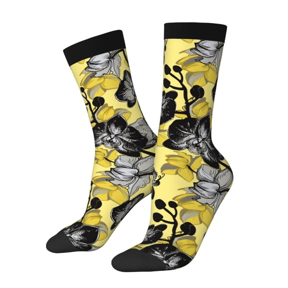 Sigee Orchids Flowers for Contrast Design Soft Moisture-Wicking Socks Crew Casual Athletic Stretchy Loose Middle Tube Socks