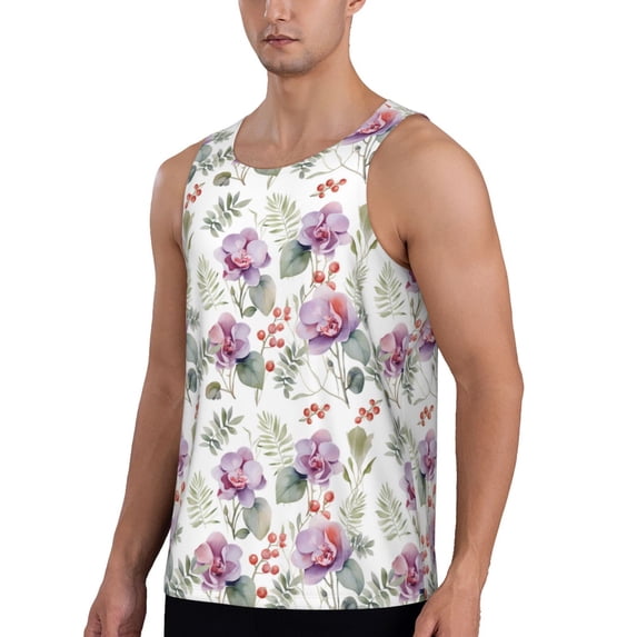 Sigee Orchids Flowers for Men's Workout Tank Top, Athletic Gym Sleeveless Shirt - Quick Dry, Lightweight, Breathable Large