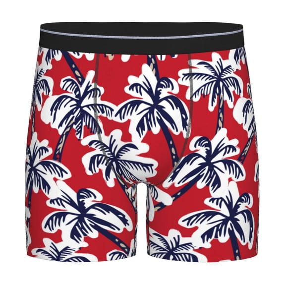 Sigee Palm Tree Pattern on Red for Men's Boxer Briefs,Moisture Wicking and Breathable Medium