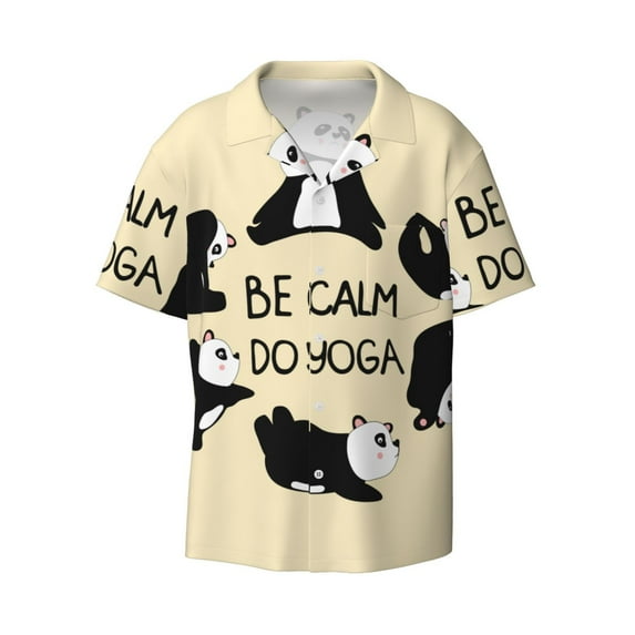 Sigee Panda Doing Yoga Print Men's Shirts Casual Button Down Short Sleeve Summer Beach Shirt Hawaiian Vacation Shirts Tee Shirt-X-Large
