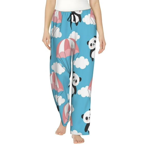 Sigee Panda Flying in the Sky Print Women's Soft Pajama Pants - Breathable and Comfortable Lounge Sleep Bottoms with Elastic Waistband and Pockets-