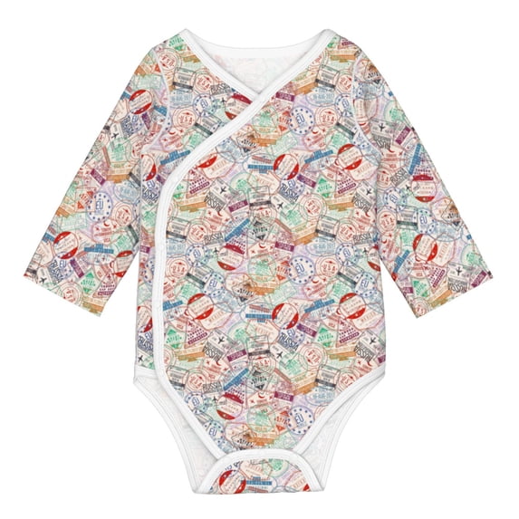 Sigee Passport Stamp for Baby Unisex Baby Cotton Long-Sleeve Bodysuits Soft Cotton, Breathable-6 Months