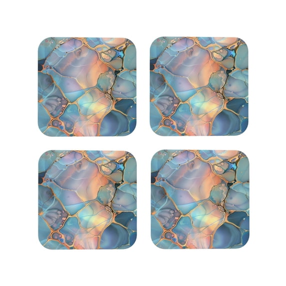 Sigee Pastel Abstract Fluid Art for Water-Resistant, Heat-Resistant, Non-Slip Leather Coasters Set, Ideal for Coffee Table, Office, Bar, Home Decor-Square