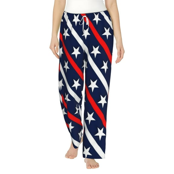 Sigee Patriotic Star Print Women's Soft Pajama Pants - Breathable and Comfortable Lounge Sleep Bottoms with Elastic Waistband and Pockets-Medium