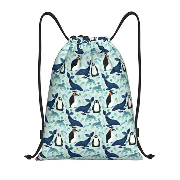 Sigee Penguins Whales for Drawstring Bag String Backpack for Sports, Gym, Swimming, Beach, Travel-Medium