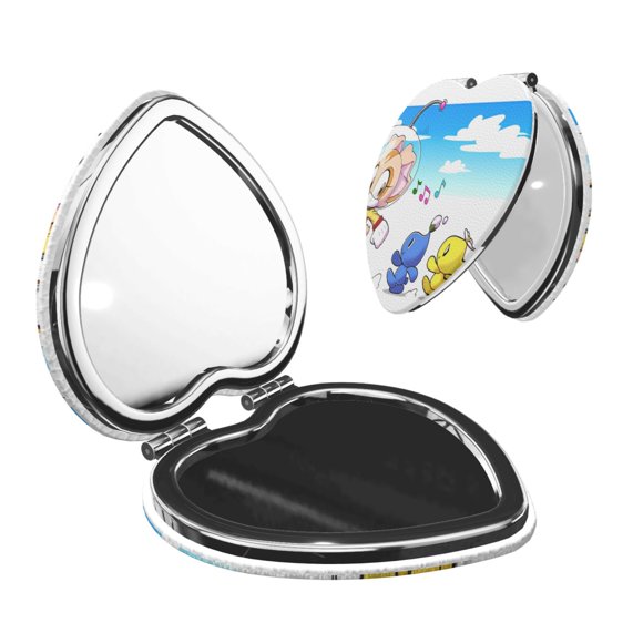 Sigee Pikmin (72) Print Portable Pocket Makeup Mirror Handbag Pocket Wallet for Daily, Work, Business-Heart Shape