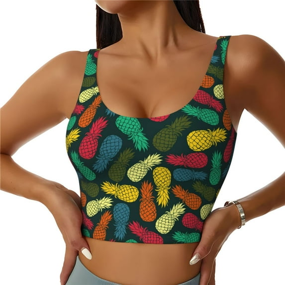 Sigee Pineapple Fruit Colorful for Womens' Sports Vest with Performance Stretch and Quick Dry Fabric, High Elasticity Running Bra Workout Crop Tank Tops-XX-Large