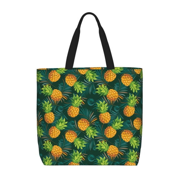 Sigee Pineapples with Palm Leaves Print Large Capacity Zippered Tote Bag - Durable, Stylish and Versatile for Everyday Use