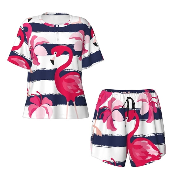 Sigee Pink Flamingos for Sleepwear Casual Pjs with Pockets Women's Pajamas Sets Shorts 2 Piece Short Sleeve Lounge Sets