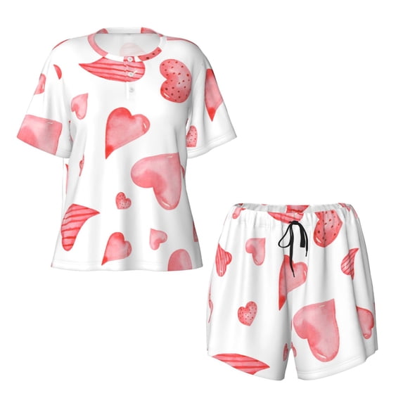 Sigee Pink Hearts for Sleepwear Casual Pjs with Pockets Women's Pajamas Sets Shorts 2 Piece Short Sleeve Lounge Sets 3X-Large