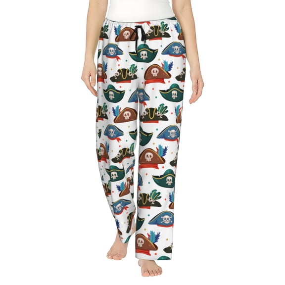 Sigee Pirate Hats print Women's Soft Pajama Pants Lounge Sleep Bottoms with Elastic Waistband and Pockets-Medium