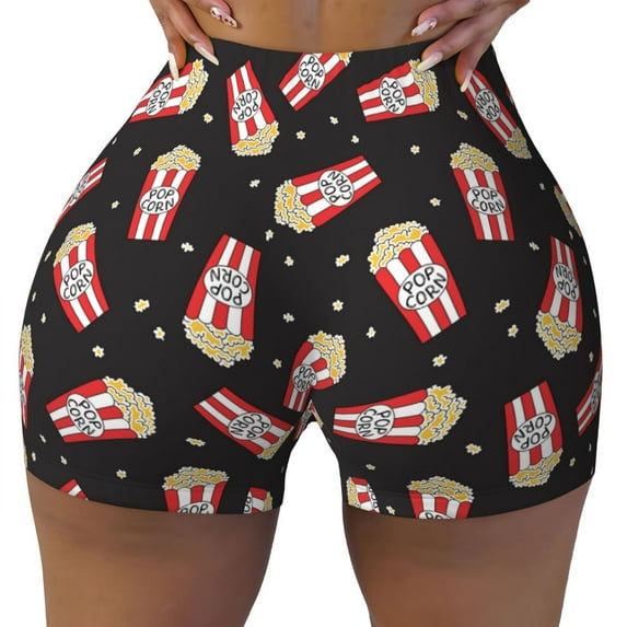 Sigee Popcorn Print Women's High Waist Workout Shorts - Squat Proof, Tummy Control, Yoga and Gym Activewear-X-Large