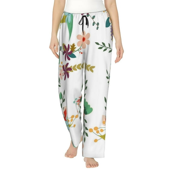 Sigee Pretty Floral With Leaves Print Women's Soft Pajama Pants - Breathable and Comfortable Lounge Sleep Bottoms with Elastic Waistband and Pockets-XX-Large