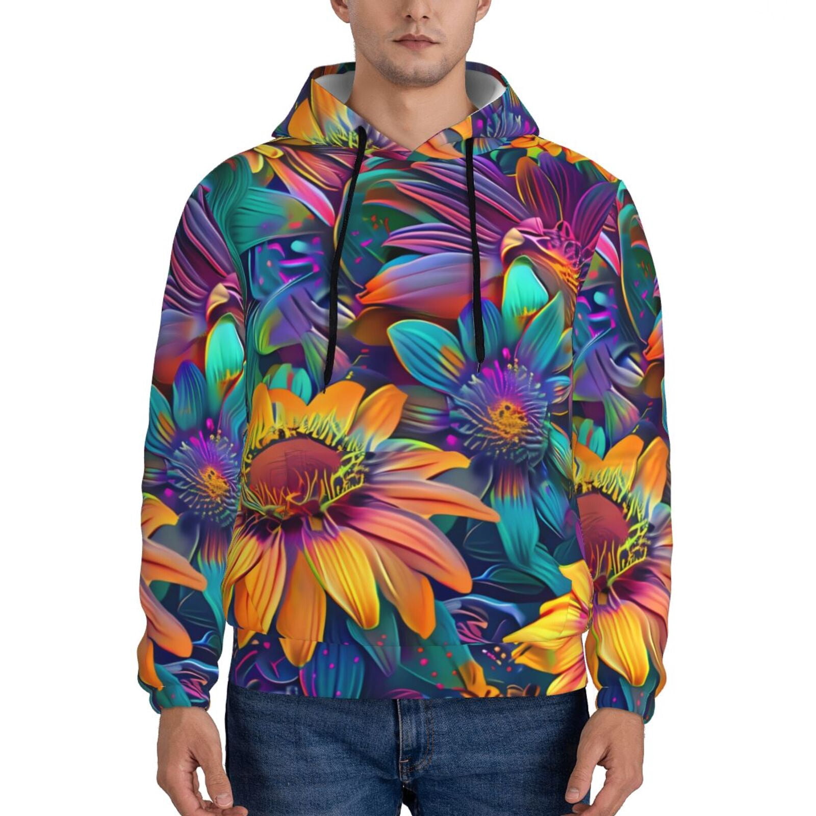 Sigee Psychedelic Sunflowers for Men's Pullover Hoodie Sweatshirts ...