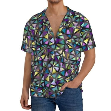 Sigee Purple-Gold Triangles for Men's Casual Short Sleeve Button Down Shirts Men's Shirts Summer-Small