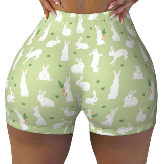 Sigee Rabbit And Carrot (2) Print Women's High Waist Workout Shorts - Squat Proof, Tummy Control, Yoga and Gym Activewear-X-Large