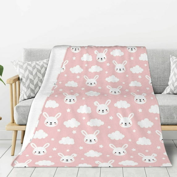 Sigee Rabbit And Cloud for Flannel Blanket - Ultra-Soft, Warm and Cozy, Perfect for Couch, Bed, or Travel-60"x50"