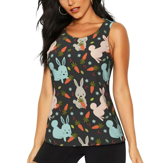 Sigee Rabbit Is Eating Carrots for Women's Workout Tank Top,Running Tank Tops,Sleeveless Gym ClothesX-Large