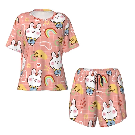 Sigee Rabbit So Cute for Sleepwear Casual Pjs with Pockets Women's Pajamas Sets Shorts 2 Piece Short Sleeve Lounge Sets X-Large