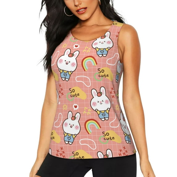 Sigee Rabbit So Cute for Women's Workout Tank Top,Running Tank Tops,Sleeveless Gym ClothesLarge