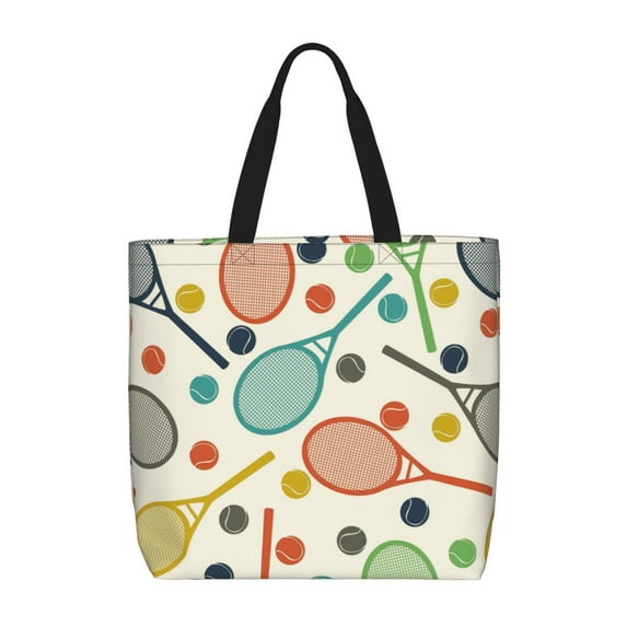 Sigee Racket and Tennis Ball Print Large Capacity Zippered Tote Bag - Durable, Stylish and Versatile for Everyday Use