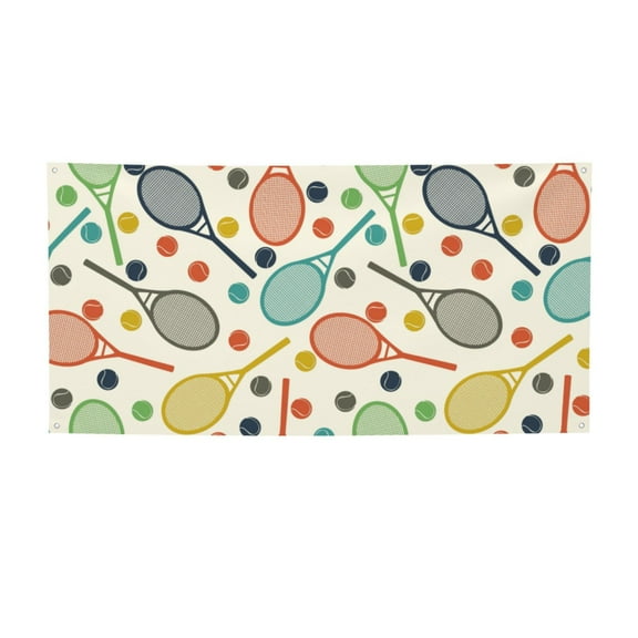 Sigee Racket and Tennis Ball for Large Happy Holiday Banner for Outdoor Indoor Home Wall Photo Background-Medium