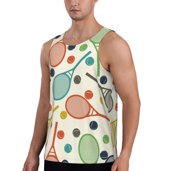 Sigee Racket and Tennis Ball for Men's Workout Tank Top, Athletic Gym Sleeveless Shirt - Quick Dry, Lightweight, Breathable 4X-Large