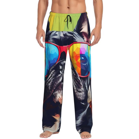 Sigee Rainbow Bulldog Sunglasses print Men's Pajama Pants Lounge Sleep Bottoms with Elastic Waistband and Pockets-Large