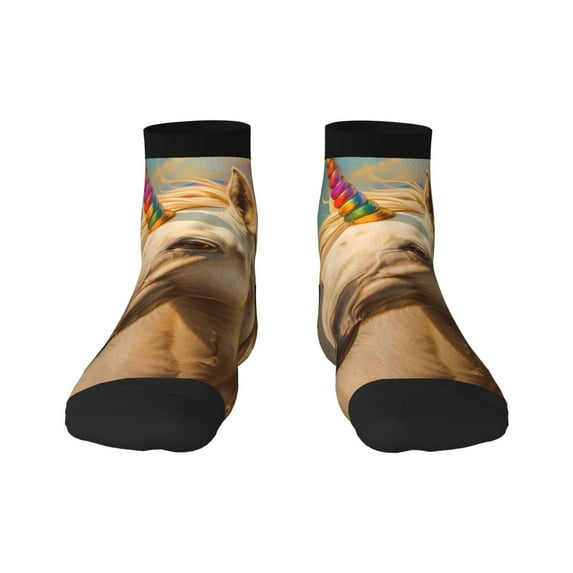 Sigee Rainbow White Horse for Crew Soft Moisture-wicking Socks ,Cushion Moisture Wicking Boot Socks for Men and Women