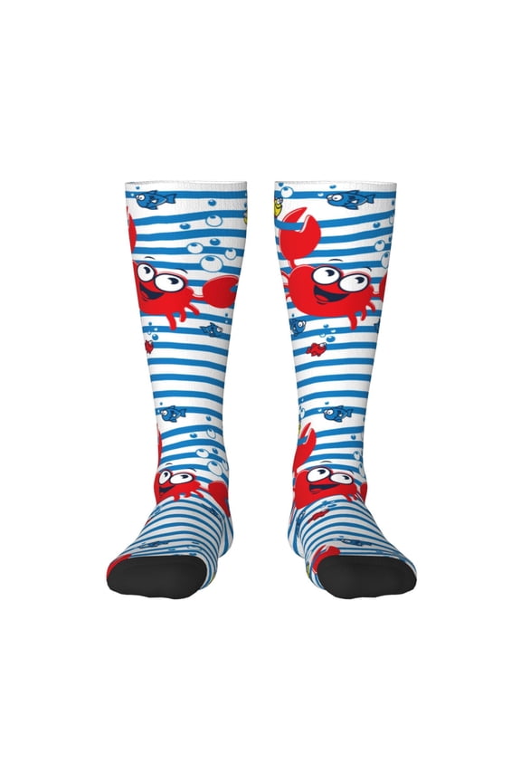 Red Funny Crab on Blue Stripe for Socks for Men Women Gifts for Him Boyfriend Teenage Boys Stocking Stuffers