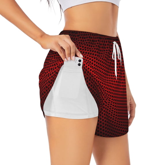Sigee Red Geometric for Women's Athletic Shorts High Waisted Running Shorts Pocket Sporty Short Gym Elastic Workout ShortsXX-Large
